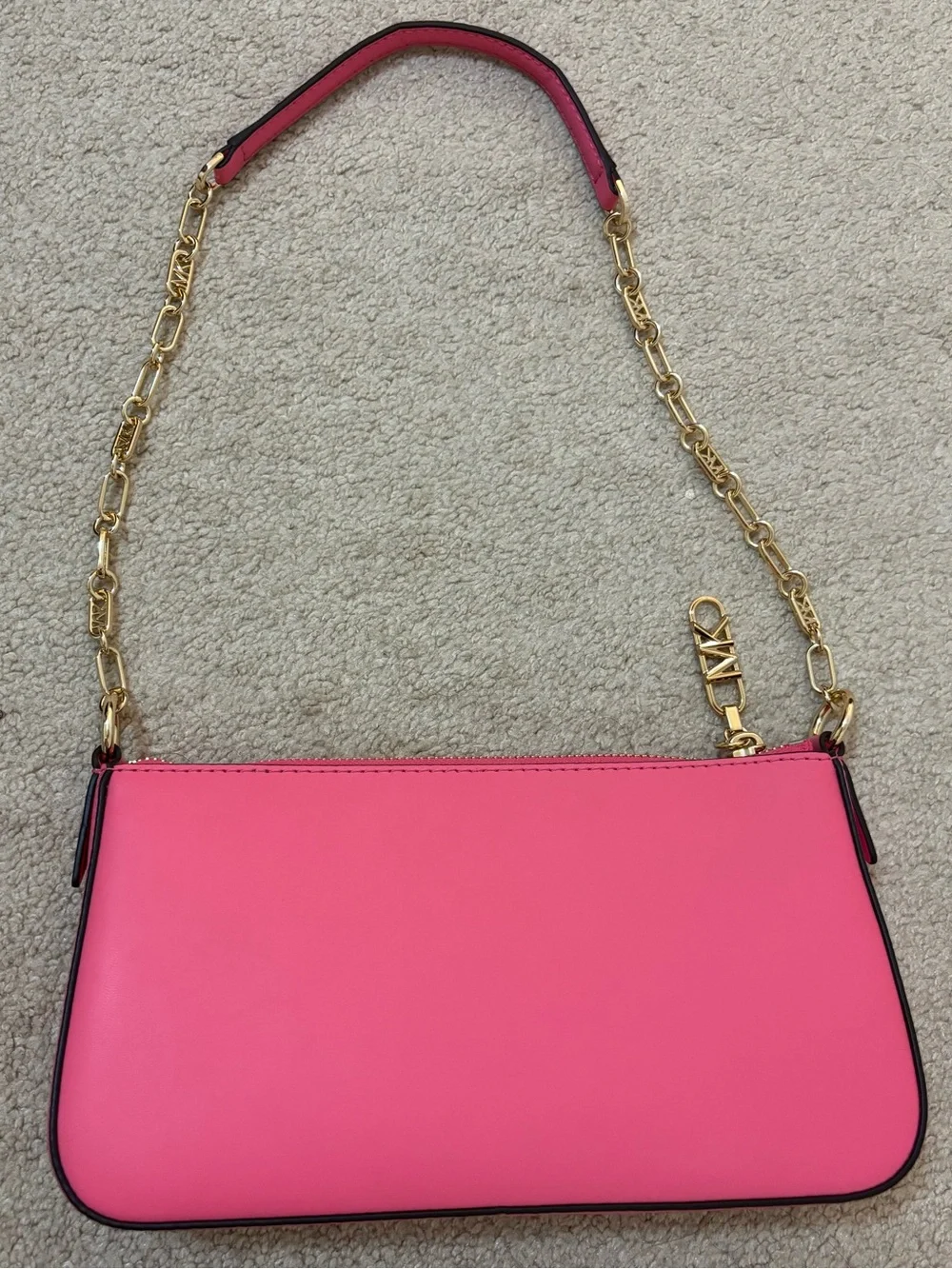 Michael Kors Hot Pink Leather Shoulder Bag with Gold Chain